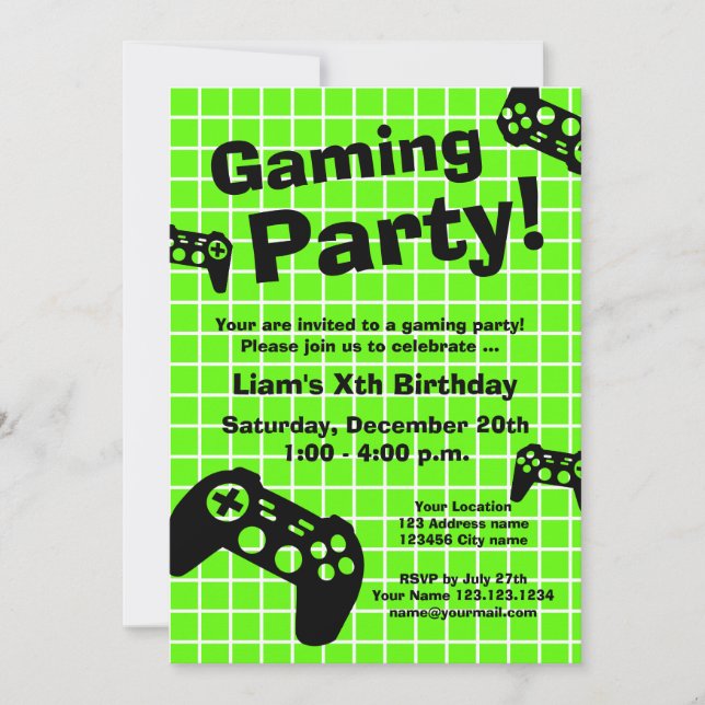 Cool gaming Birthday party invitation template (Front)