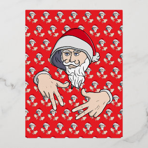 Cool Gangsta Hip Hop Hand Rap Santa Claus Foil Holiday Postcard