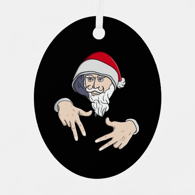 Cool Gangsta Hip Hop Hand Rap Santa Claus Metal Tree Decoration (Front)