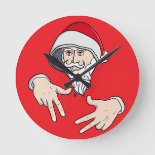 Cool Gangsta Hip Hop Hand Rap Santa Claus Round Clock