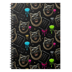 Cool Gangster Cat Neon Graffiti Streetwear Aesthet Notebook