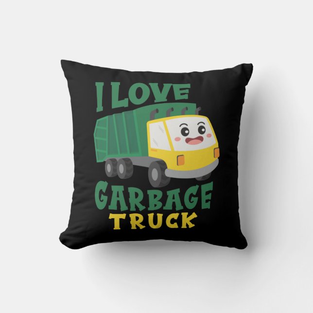 Cool Garbage Truck loving Boy Kids Toddler Cushion (Front)