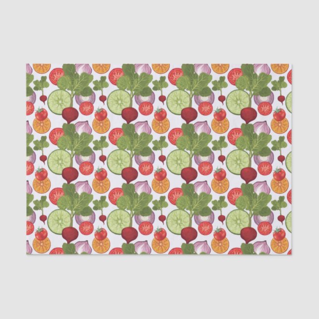 cool garden fruit vegetable tiled party  tissue paper (Front)