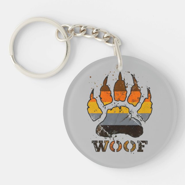 Cool Gay bear pride Distressed bear paw woof  Key Ring (Front)