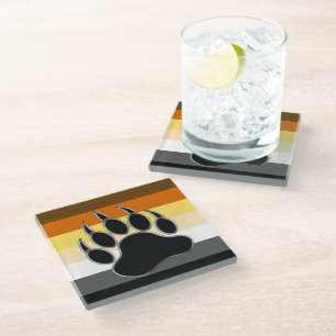 Cool Gay Bear Pride Flag Bear Paw Glass Coaster