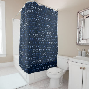 Cool Geeky Navy Blue Hipster Glasses Pattern Shower Curtain