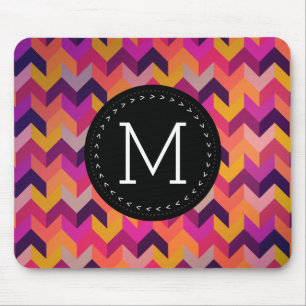 Cool Geometric Chevron Pattern Custom Monogram Mouse Mat