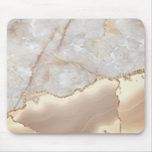 Cool Geometric Gold Cream Marble Mouse Mat
