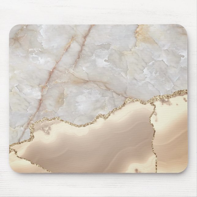 Cool Geometric Gold Cream Marble  Mouse Mat (Front)