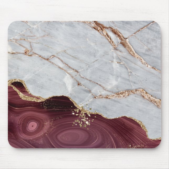 Cool Geometric Grey Gold Burgundy Marble  Mouse Mat (Front)
