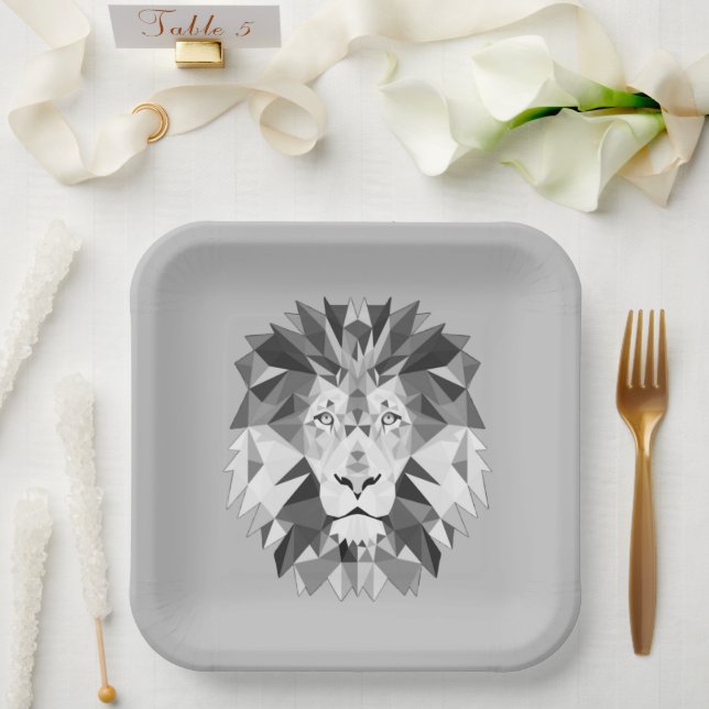 Cool Geometric Lion Head Paper Plate (Wedding)