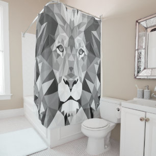 Cool Geometric Lion Head Shower Curtain
