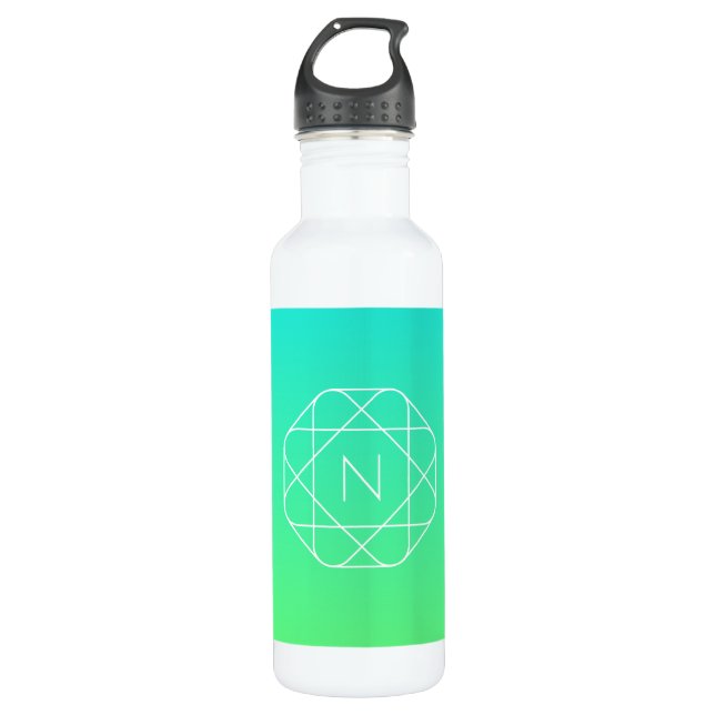 Cool Geometric Monogram | Blue & Lime Green Ombre 710 Ml Water Bottle (Front)