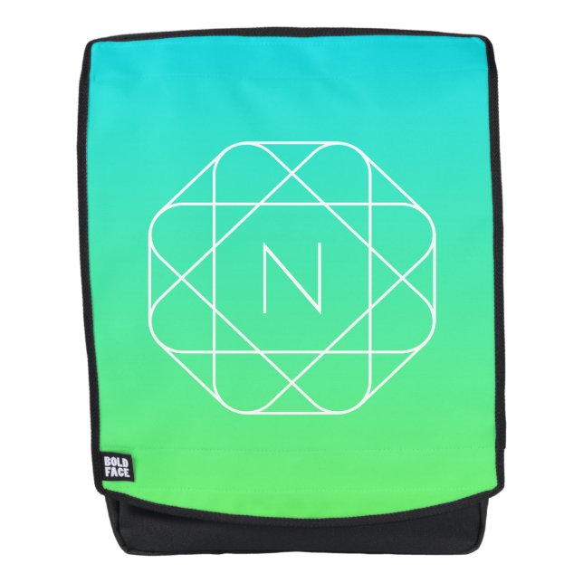 Cool Geometric Monogram | Blue & Lime Green Ombre Backpack (Front)