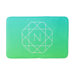 Cool Geometric Monogram Blue & Lime Green Ombre Bath Mat