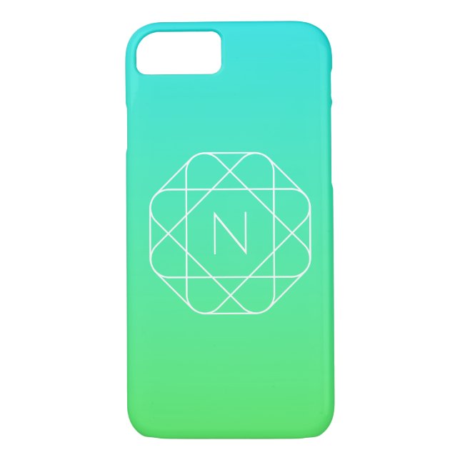 Cool Geometric Monogram | Blue & Lime Green Ombre Case-Mate iPhone Case (Back)