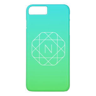 Cool Geometric Monogram Blue & Lime Green Ombre iPhone 8 Plus/7 Plus Case