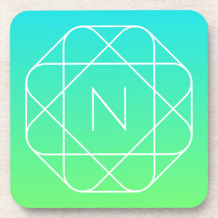 Cool Geometric Monogram   Blue & Lime Green Ombre Coaster