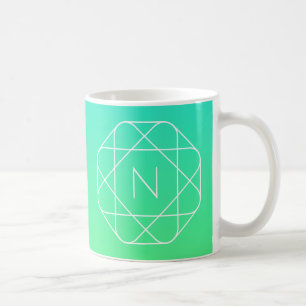 Cool Geometric Monogram Blue & Lime Green Ombre Coffee Mug
