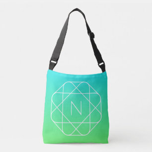 Cool Geometric Monogram   Blue & Lime Green Ombre Crossbody Bag