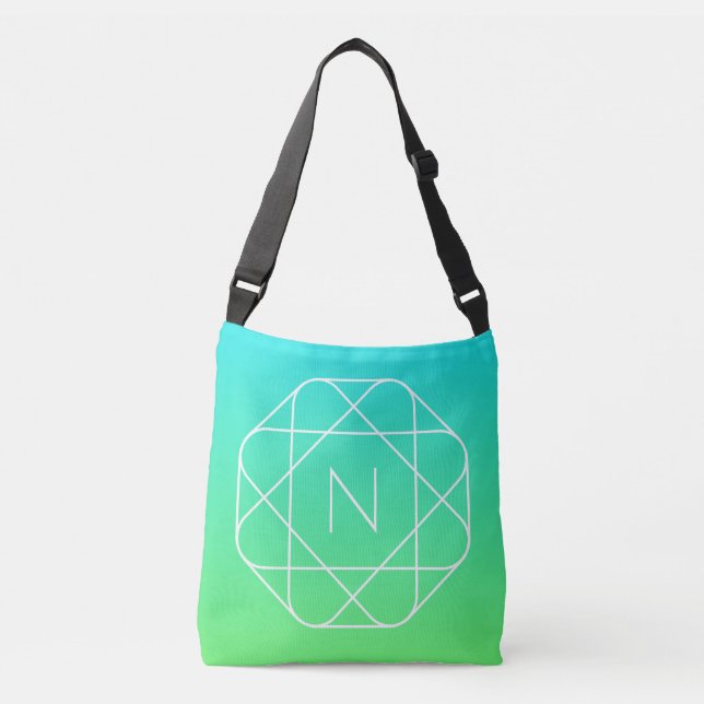 Cool Geometric Monogram | Blue & Lime Green Ombre Crossbody Bag (Front)