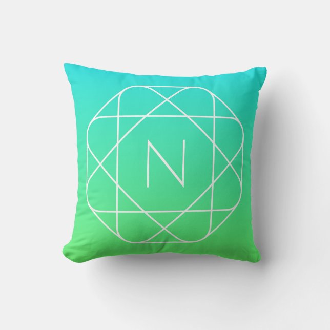 Cool Geometric Monogram | Blue & Lime Green Ombre Cushion (Front)