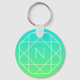 Cool Geometric Monogram   Blue & Lime Green Ombre Key Ring