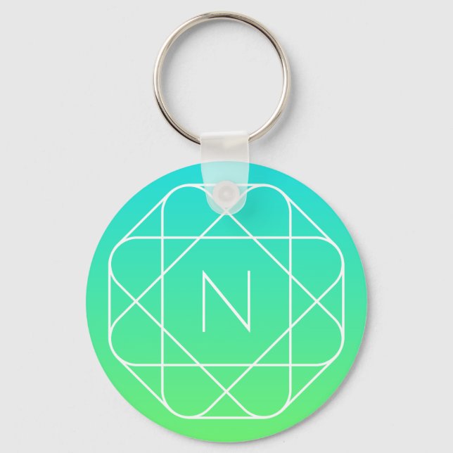 Cool Geometric Monogram | Blue & Lime Green Ombre Key Ring (Front)