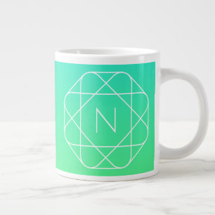 Cool Geometric Monogram Blue & Lime Green Ombre Large Coffee Mug