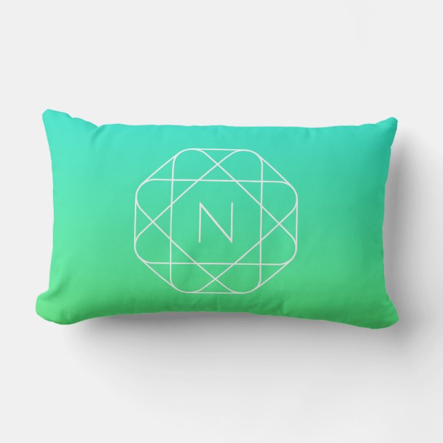 Cool Geometric Monogram | Blue & Lime Green Ombre Lumbar Cushion (Front)