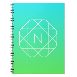 Cool Geometric Monogram Blue & Lime Green Ombre Notebook