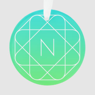Cool Geometric Monogram   Blue & Lime Green Ombre Ornament