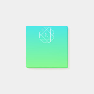Cool Geometric Monogram   Blue & Lime Green Ombre Post-it Notes