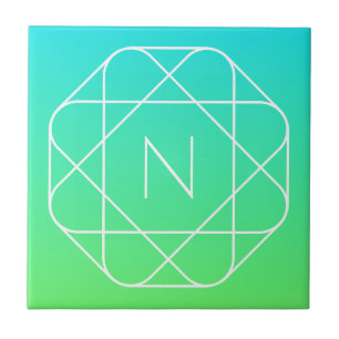 Cool Geometric Monogram Blue & Lime Green Ombre Tile