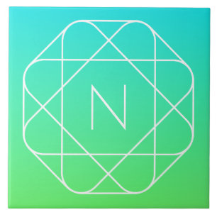 Cool Geometric Monogram   Blue & Lime Green Ombre Tile