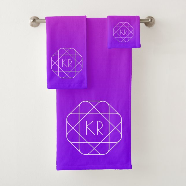 Cool Geometric Monogram | Magenta Purple Violet Bath Towel Set (Insitu)