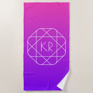 Cool Geometric Monogram Magenta Purple Violet Beach Towel