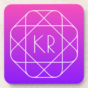 Cool Geometric Monogram   Magenta Purple Violet Coaster