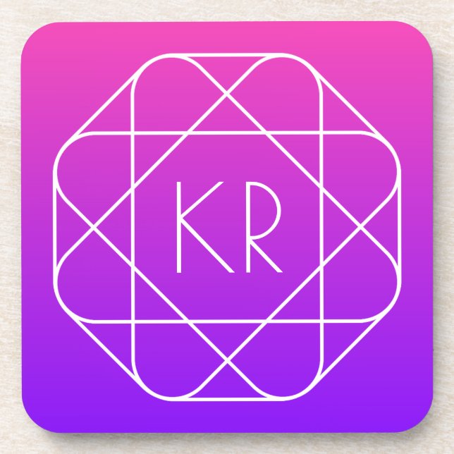 Cool Geometric Monogram | Magenta Purple Violet Coaster (Front)