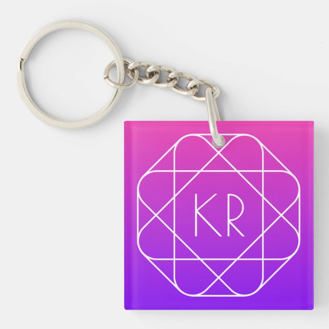 Cool Geometric Monogram | Magenta Purple Violet Key Ring (Front)