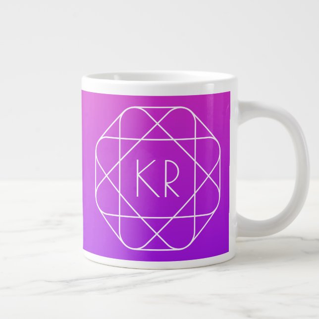 Cool Geometric Monogram | Magenta Purple Violet Large Coffee Mug (Right)