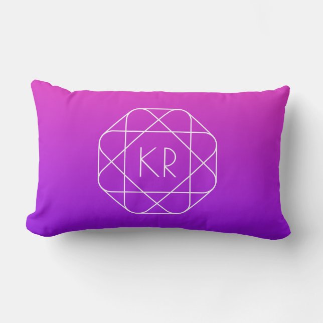 Cool Geometric Monogram | Magenta Purple Violet Lumbar Cushion (Front)