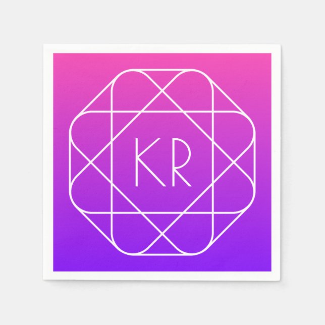 Cool Geometric Monogram | Magenta Purple Violet Napkin (Front)