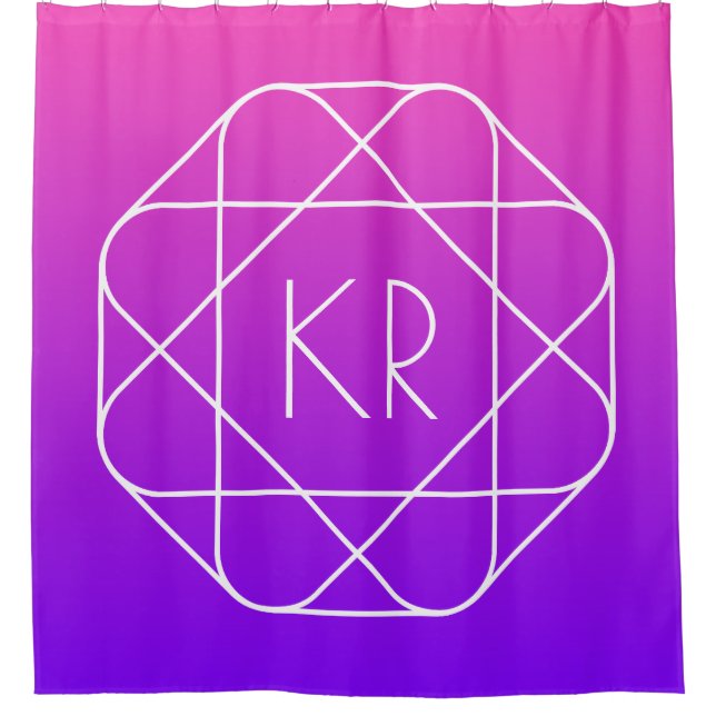 Cool Geometric Monogram | Magenta Purple Violet Shower Curtain (Front)