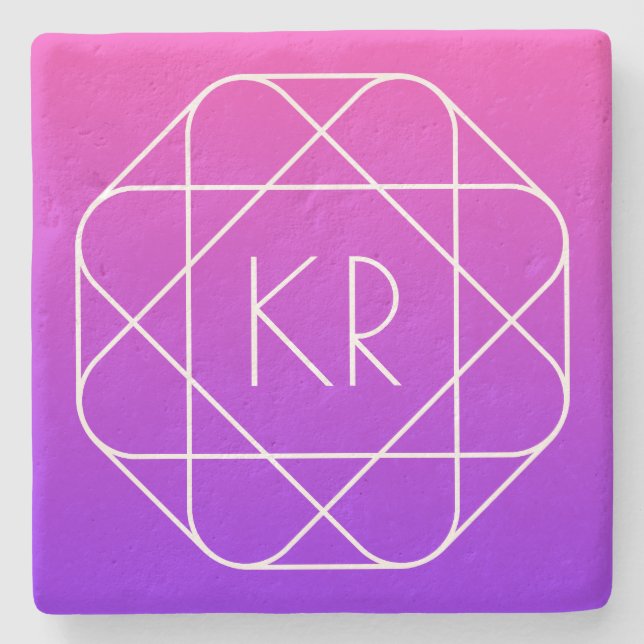 Cool Geometric Monogram | Magenta Purple Violet Stone Coaster (Front)