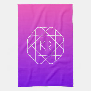 Cool Geometric Monogram   Magenta Purple Violet Tea Towel