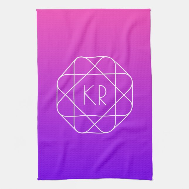 Cool Geometric Monogram | Magenta Purple Violet Tea Towel (Vertical)