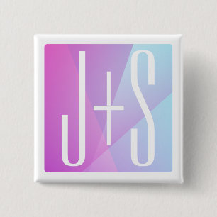 Cool Geometric Pink & Purple Couples Initials 15 Cm Square Badge