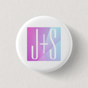 Cool Geometric Pink & Purple Couples Initials 3 Cm Round Badge