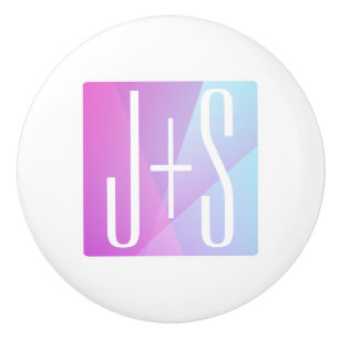 Cool Geometric Pink & Purple   Couples Initials Ceramic Knob